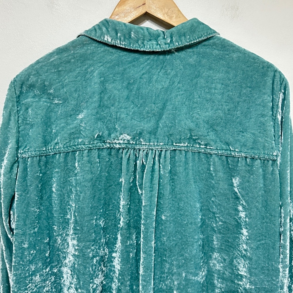 Anthropologie Pilcro Hadley Crushed Velvet Button Down Shirt 18W Aqua Holiday - Picture 9 of 11